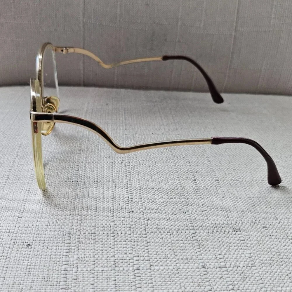 Vintage Women Eyeglasses Gold Tone Big Face Half Rim Glasses Eye Wear